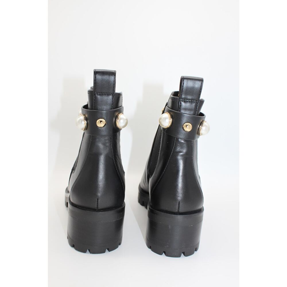 NWT Karl Lagerfeld Paris Pola Black Smooth Calf Lea Gold Pearl Boots Size 7.5M - Picture 6 of 13